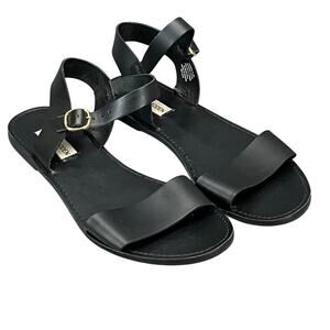 Steve Madden Donddi Black Leather Ankle Strap Open Toe Sandal Women 9.5M